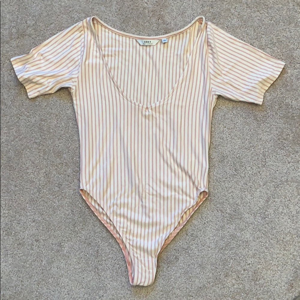 Obey pink and white bodysuit